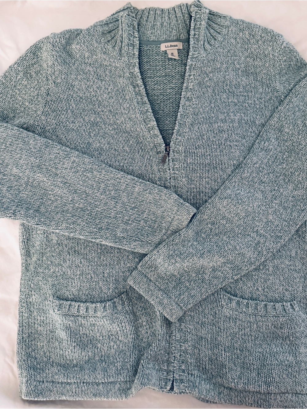 L.L. Bean Women’s Heathered Green Zip-Front Sweater